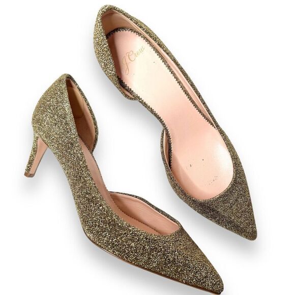 J. Crew Colette d'Orsay Pumps in Lurex Gold Metallic Glitter Heel Women’s Size 9 - Picture 1 of 11